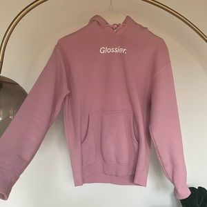 Glossier pink hoodie sweatshirt